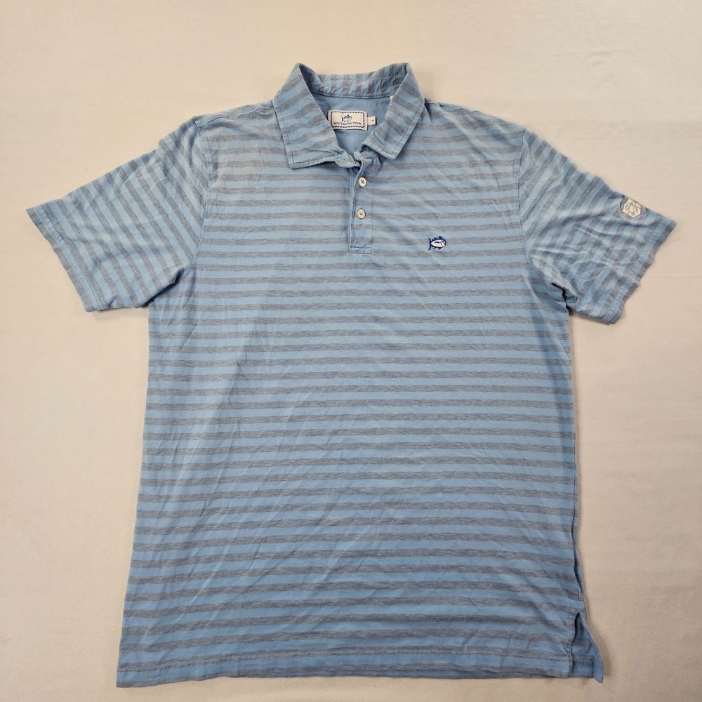 Southern Tide Blue Striped Short Sleeve Cotton Blend T-Shirt Men's M